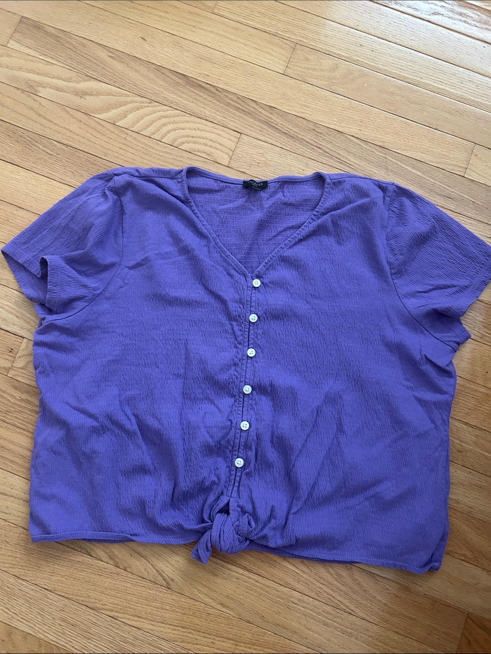 Talbots Purple Short-Sleeve Button Front Tie Crop Top